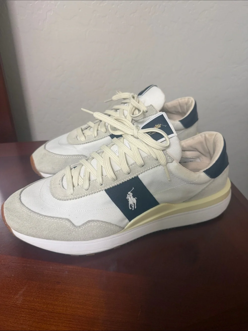 Polo by Ralph Lauren Men’s Cream & Navy Retro Runner Sneakers